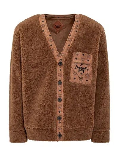 Mcm Cardigan With Logo In Brown