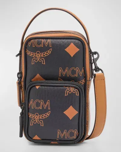 Mcm Men's Aren Maxi Visetos Small Crossbody Bag In Black