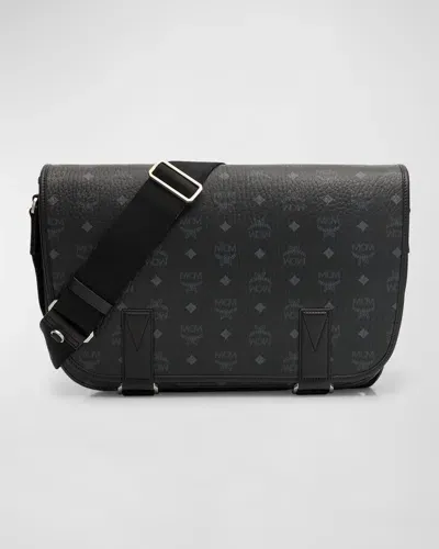 Mcm Men's Aren Visetos Monogram Canvas Messenger Bag In Black