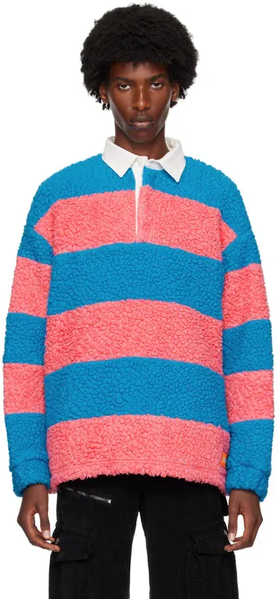 Members Of The Rage Blue & Pink Cozy Rugby Long Sleeve Polo In Electric Blue