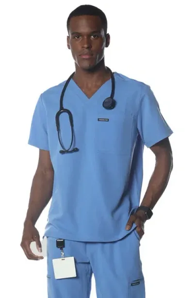 Members Only Brighton 3-pocket Scrub Top In Ceil Blue