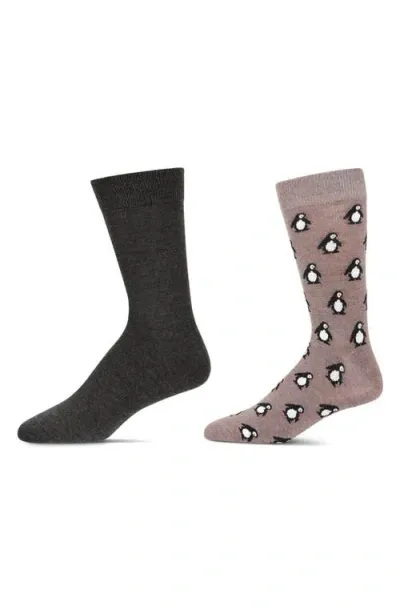 Memoi Assorted 2-pack Crew Socks In Black-beige