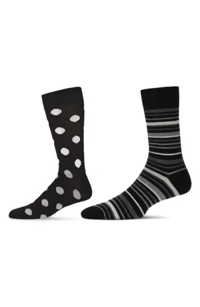 Memoi Assorted 2-pack Crew Socks In Black-black