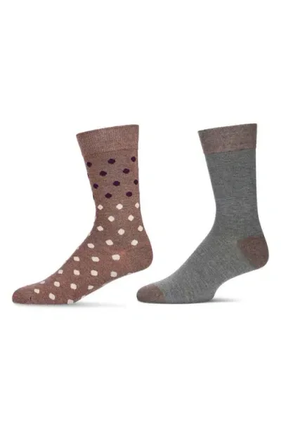 Memoi Assorted 2-pack Crew Socks In Brown