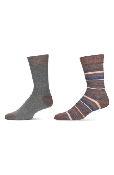 Memoi Assorted 2-pack Crew Socks In Brown Heather