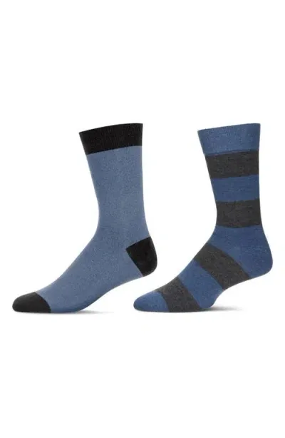 Memoi Assorted 2-pack Crew Socks In Denim Heather