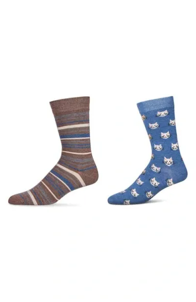 Memoi Assorted 2-pack Crew Socks In Denim Heather