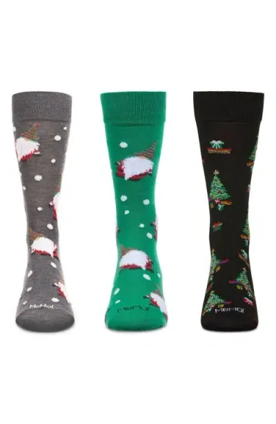 Memoi Assorted 3-pack Christmas Crew Socks In Green