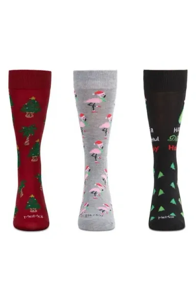 Memoi Assorted 3-pack Christmas Socks In Black