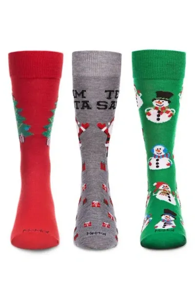 Memoi Assorted 3-pack Christmas Socks In Red