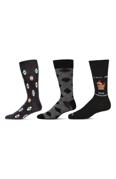 Memoi Hobby Assorted 3-pack Crew Socks In Black-black