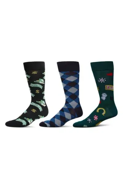 Memoi Hobby Assorted 3-pack Crew Socks In Green