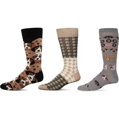 Memoi Pet Lover's Assorted 3-pack Crew Socks In Gray-black