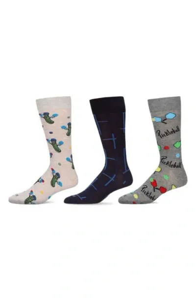 Memoi Sports Assorted 3-pack Crew Socks In Light Gray Heather