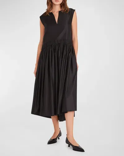 Merlette Glarus Sleeveless Smocked Midi Dress In Black