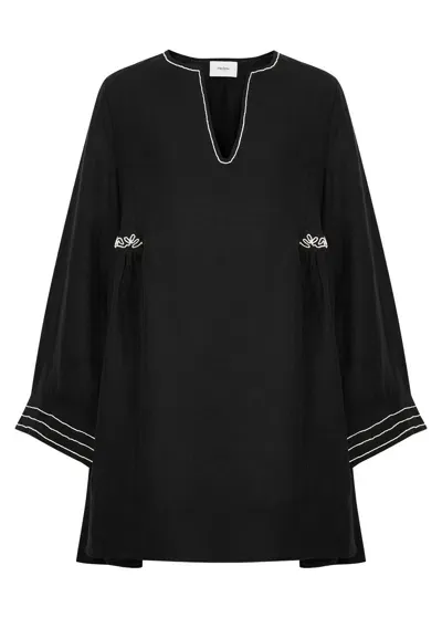 Merlette Riverside Embroidered Linen Mini Dress In Black