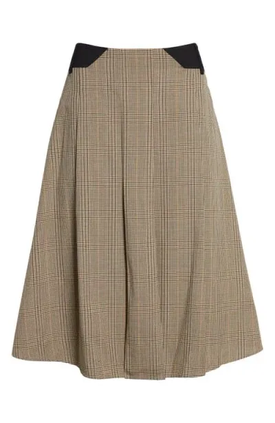 Miaou Albra Check Pleated Wool Midi Skirt In Brown Check