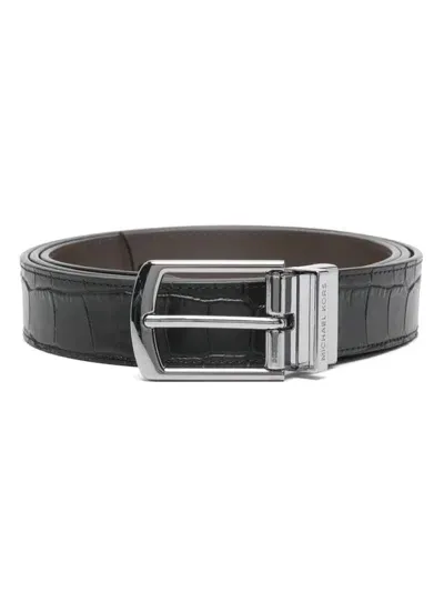 Michael Kors Crocodile-embossed Reversible Belt In Black