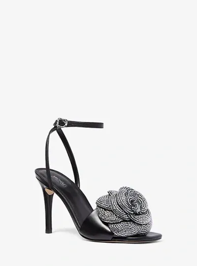 Michael Kors Elodie Crystal-embellished Leather Sandal In Black