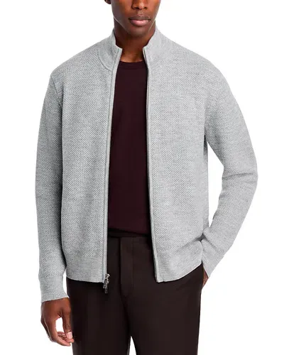 Michael Kors Honeycomb Zip Front Sweater In Heather Grey