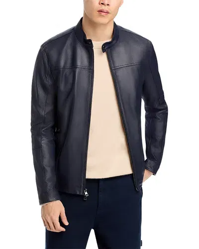 Michael Kors Leather Racer Jacket In Midnight