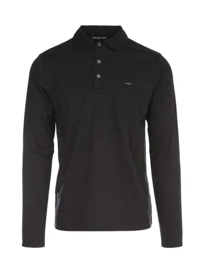 Michael Kors Logo Embroidered Sleeved Polo Shirt In Black