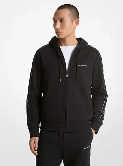 Michael Kors Logo Tape Cotton Blend Zip-up Hoodie In Black