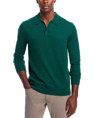 Michael Kors Merino Wool Regular Fit Long Sleeve Polo Shirt In Dark Emerald