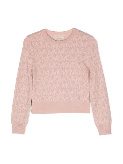 Michael Kors Kids' Monogram-pattern Glitter Knitted Jumper In Pink