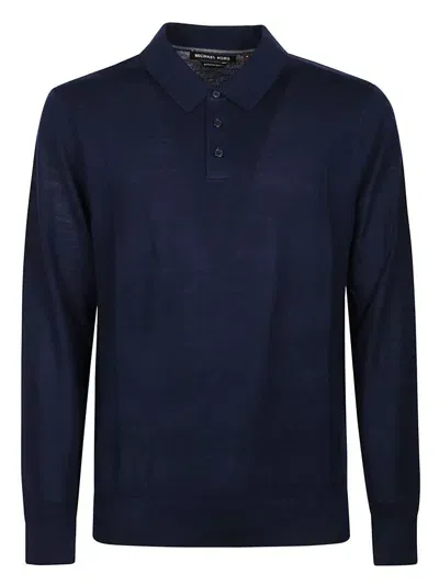 Michael Kors Long Sleeved Knitted Polo Shirt In Blue