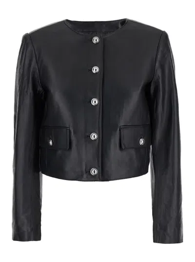 Michael Michael Kors Cllrless Leather Jkt In Black