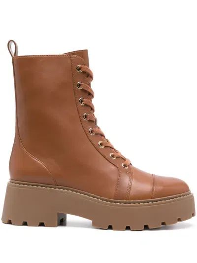 Michael Michael Kors Leather Combat Boots In Brown