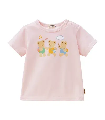 Miki House Kids' Bear Print Cotton T-shirt In Pink