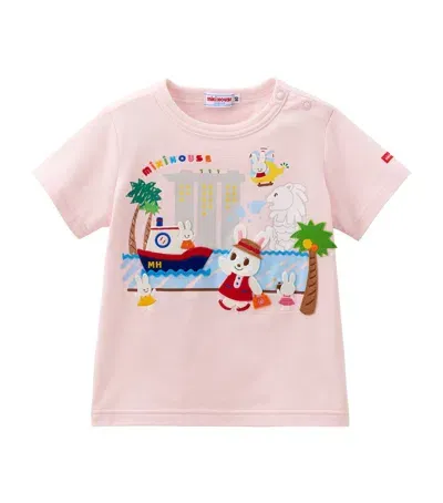 Miki House Kids' Cotton Appliqué T-shirt In Pink