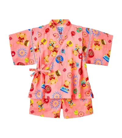 Miki House Kids' Cotton Printed Jinbei Pyjamas In Pink