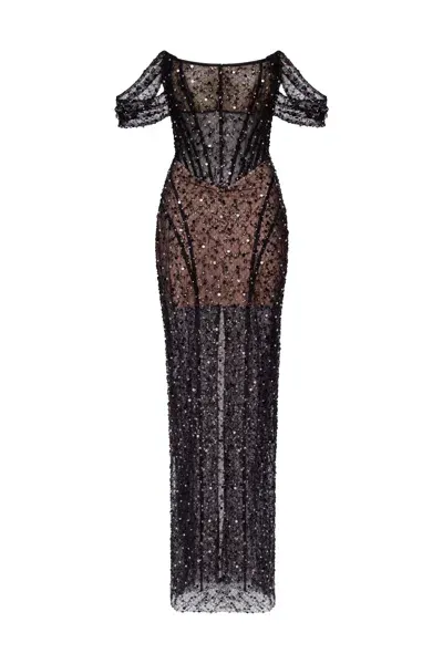 Milla Striking Black Sequined Fitted Maxi Dress