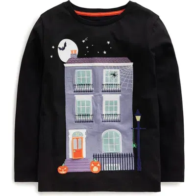 Mini Boden Kids' Halloween Lift-the-flap Long Sleeve Cotton Graphic T-shirt In Black