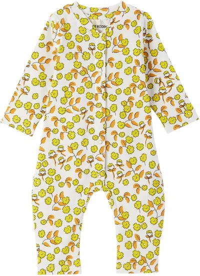 Mini Rodini Baby White Flowers Jumpsuit In Multi