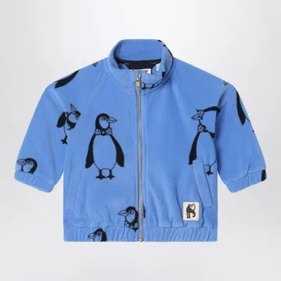 Mini Rodini Blue Zip-up Sweatshirt With Penguins