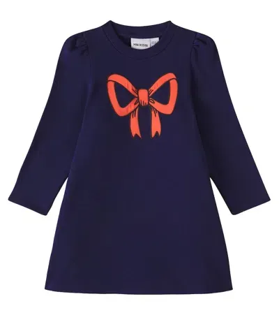 Mini Rodini Kids' Bow-detail Cotton Sweatshirt Dress In Blue