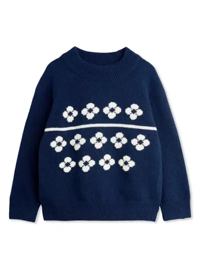 Mini Rodini Kids' Floral Knitted Jumper In Blue