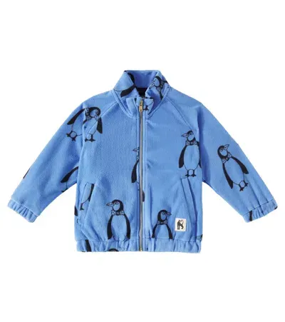 Mini Rodini Kids' Penguin-print Fleece-texture Jacket In Blue