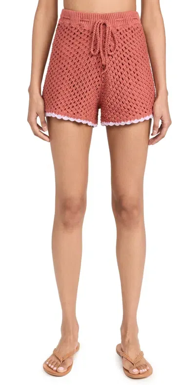 Minkpink Carver Crochet Shorts Rust/pink