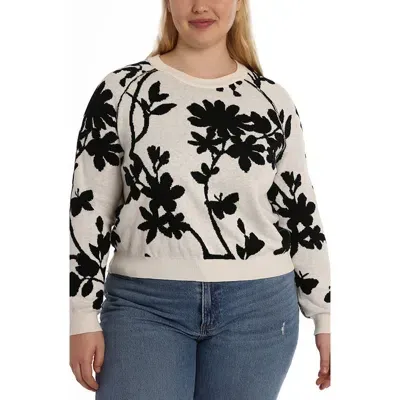 Minnie Rose Floral Cotton & Cashmere Crewneck Sweater In Black/starch