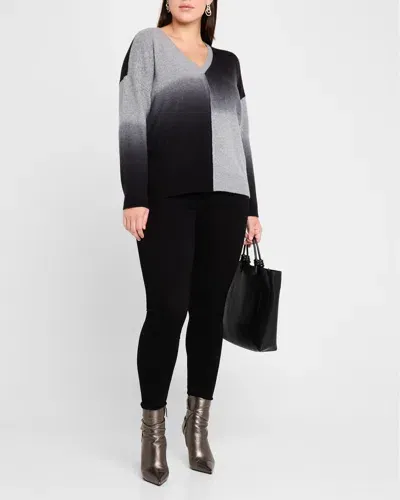 Minnie Rose Plus Size Dip-dye Cashmere Pullover In Grey Shadow/black