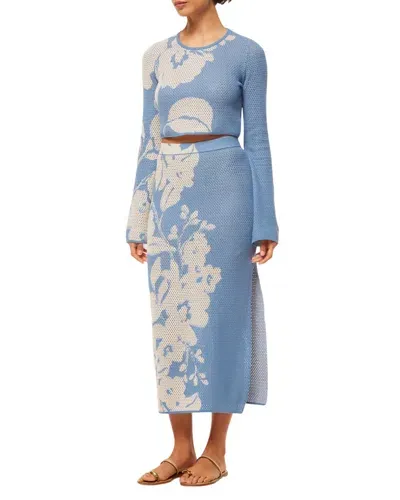 Misa Dara Knit Midi Skirt In Blue