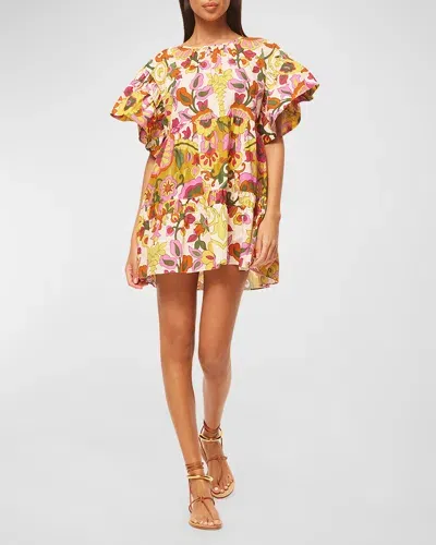 Misa Mabel Flutter-sleeve Mini Babydoll Dress In Floral Corsica Multi