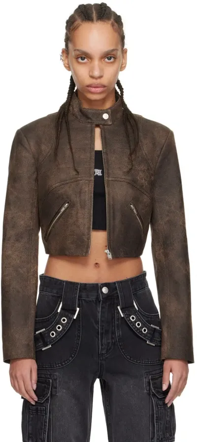 Misbhv Brown Cropped Faux-leather Jacket