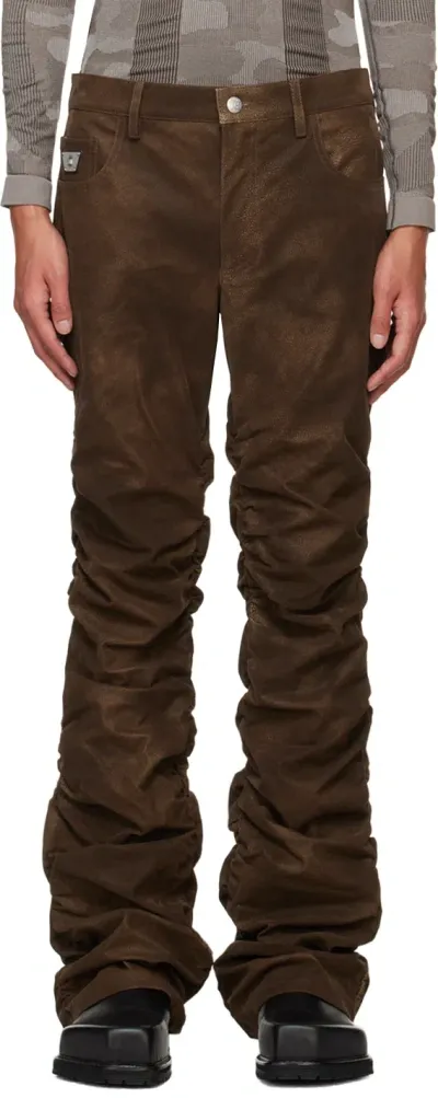 Misbhv Brown Ruched Faux-leather Trousers