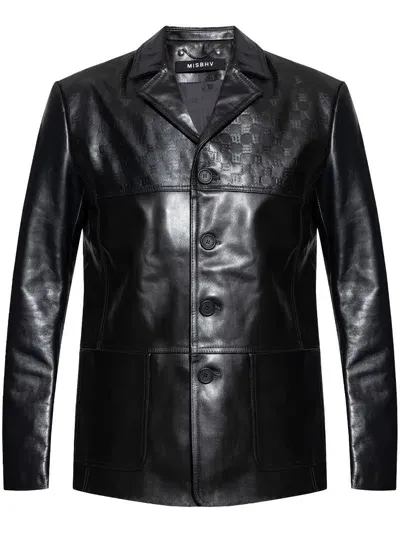 Misbhv Debossed Monogram Leather Jacket In Black